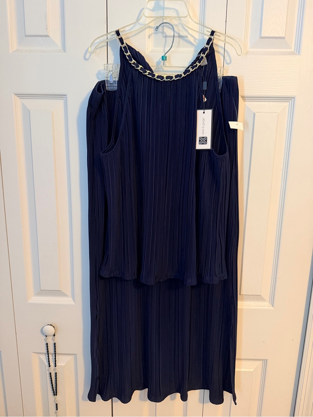 Cable & Gauge Navy Maxi skirt and top set with Chain-Trim Neckline